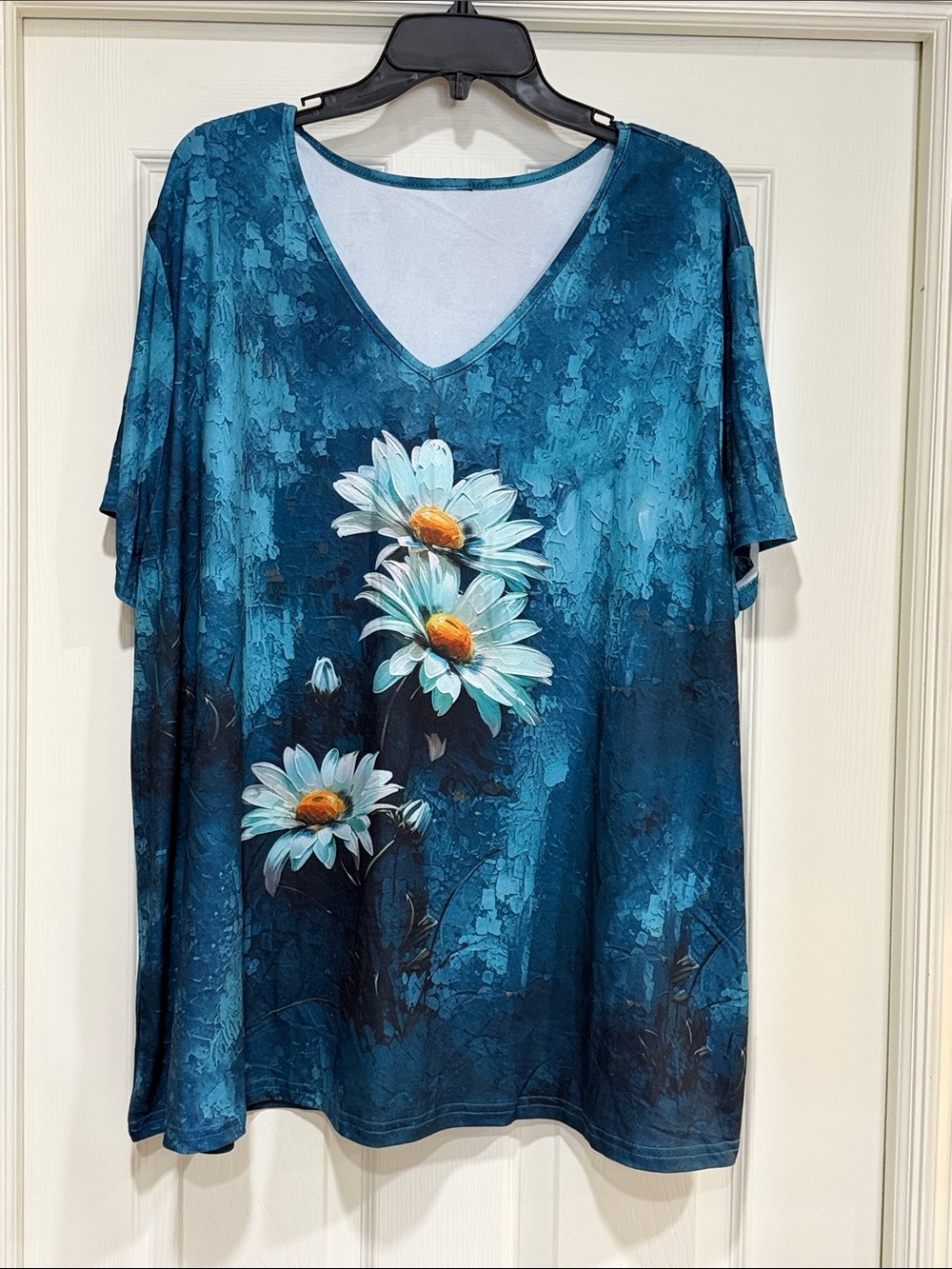 Teal Floral V-Neck Women's Top